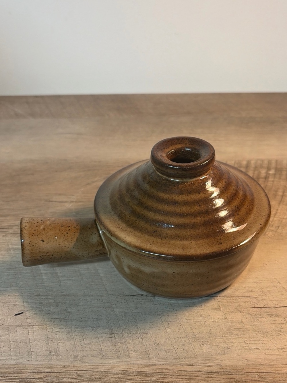 Brown Speckled Stoneware Pottery Onion Soup Bowl ~ Small Pot H-5” ~W-2”